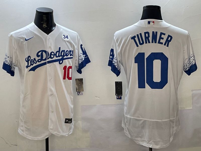 Men Los Angeles Dodgers 10 Turner White City Edition Elite Nike 2025 MLB Jersey style 2